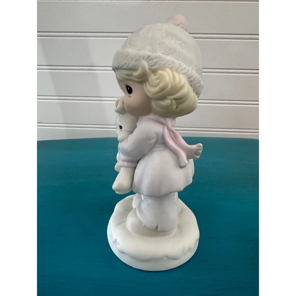 Porcelain Girl Holding Bunny Rabbit Figurine Pastel Pink Cute Cottagecore Decor